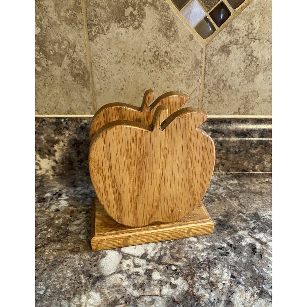 Vintage Hand Made Wooden Apple Napkin Holder